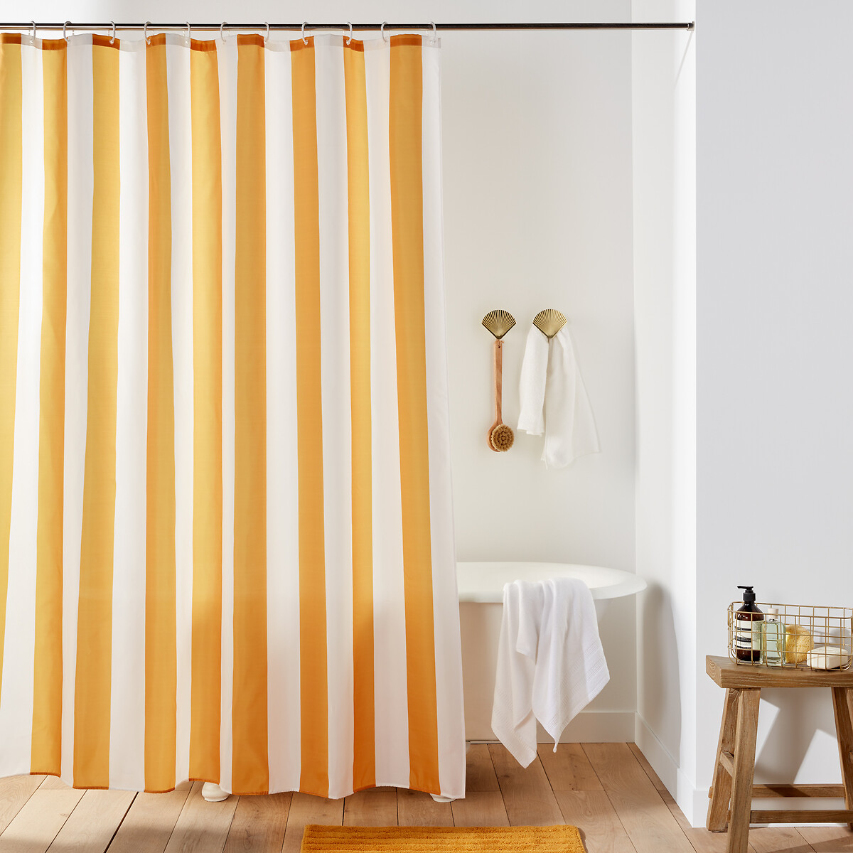 Cortina de ducha a rayas, Hendaye amarillo/blanco, LA REDOUTE INTERIEURS