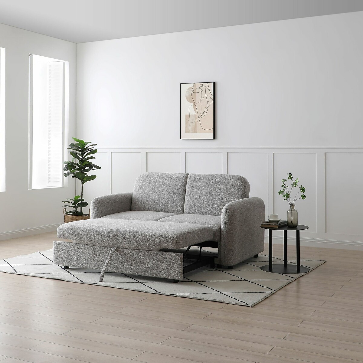 Aire Boucle 2 Seater Pop Up Sofa Bed light grey, SO'HOME