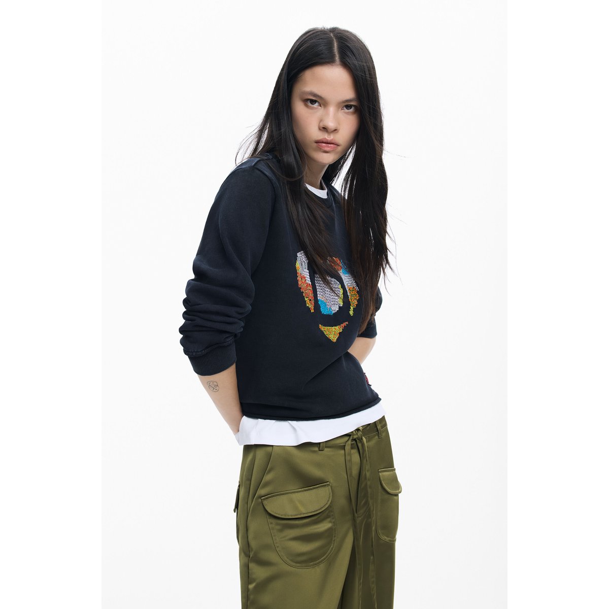 Sweat-shirt logo perles gris, DESIGUAL