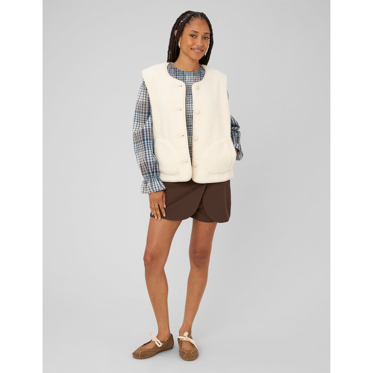 Gilet sans manches sherpa blanc écru, BZB