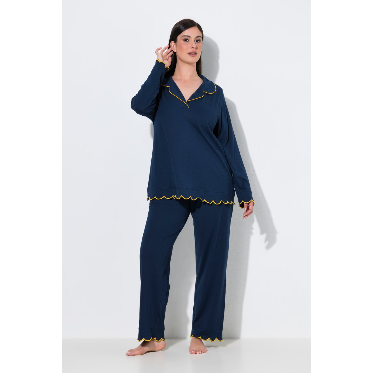 Pyjama en modal mélangé, passepoil fantaisie bleu nuit, ULLA POPKEN
