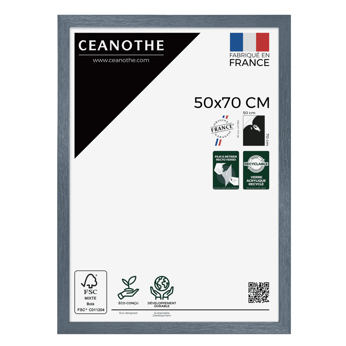Cadre Photo En Bois Reconstitué Fsc KARMA bleu, CEANOTHE