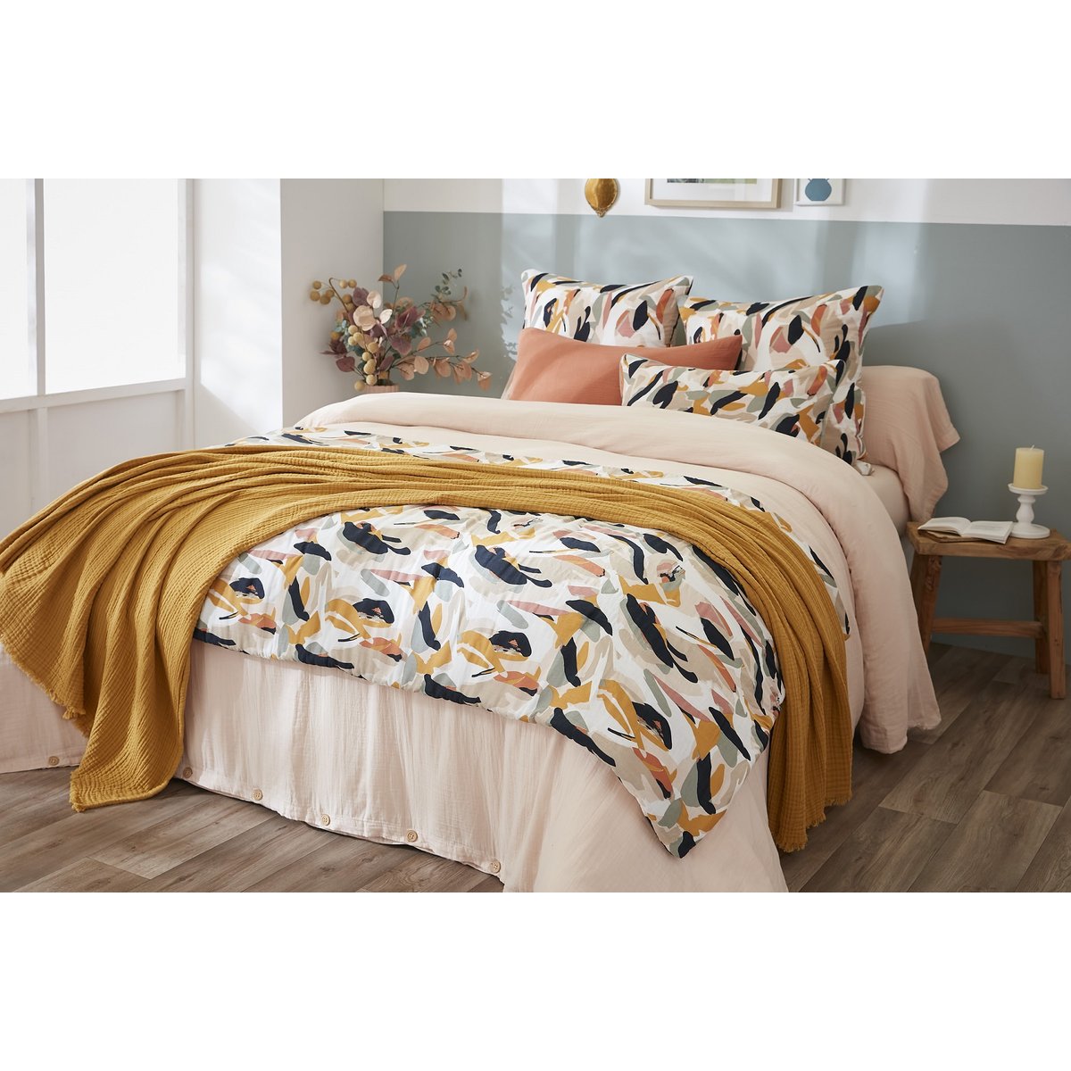 Bout de lit en gaze de coton imprimée JULIA  Confort et style multicolore, EDEN