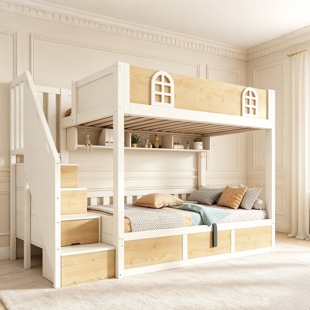 Lit superposé avec rangement, LOFTCOVEA chêne, MEUBLES COSY