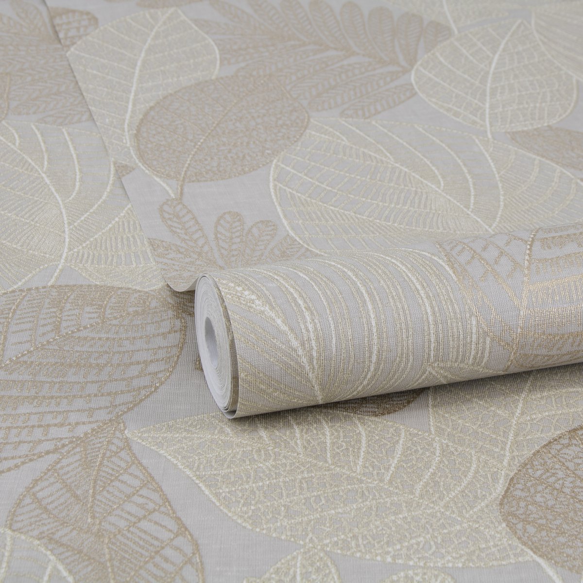 Papier peint Feuilles dentelle gris tourterelle, beige, SUBLIME