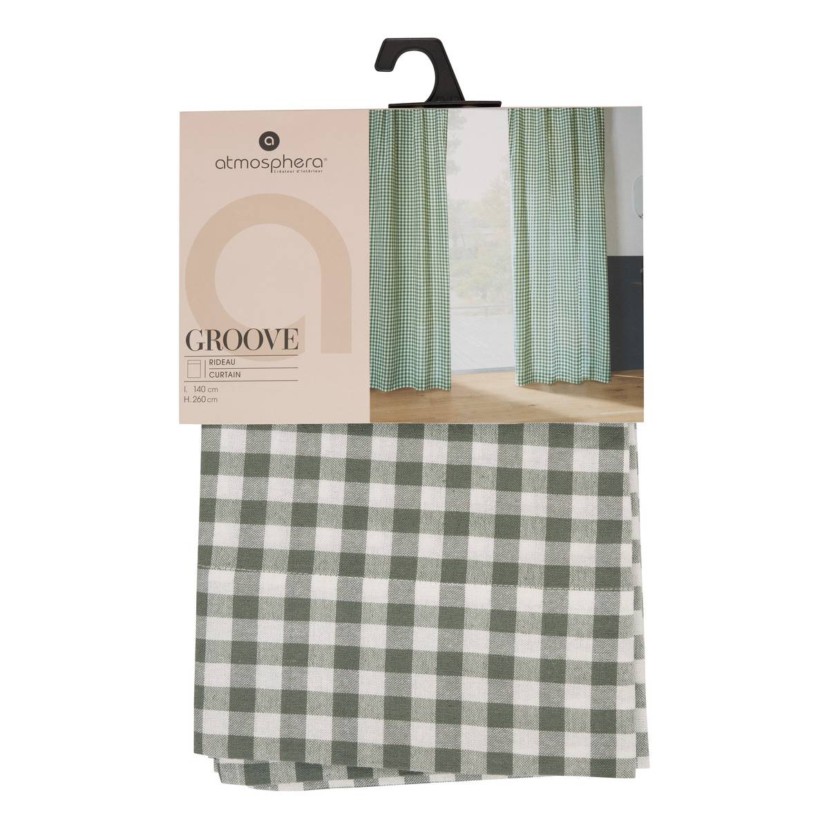 Rideau motif vichy en coton GROOVE vert, ATMOSPHERA