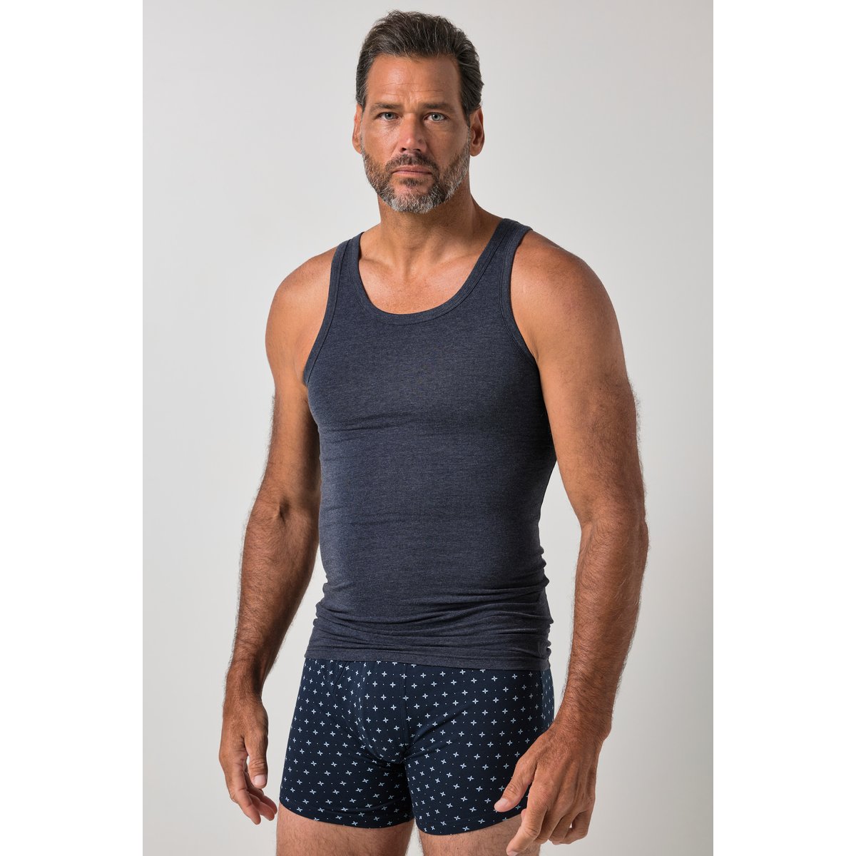 Maillot de corps, jersey côtelé chiné bleu marine, JP1880