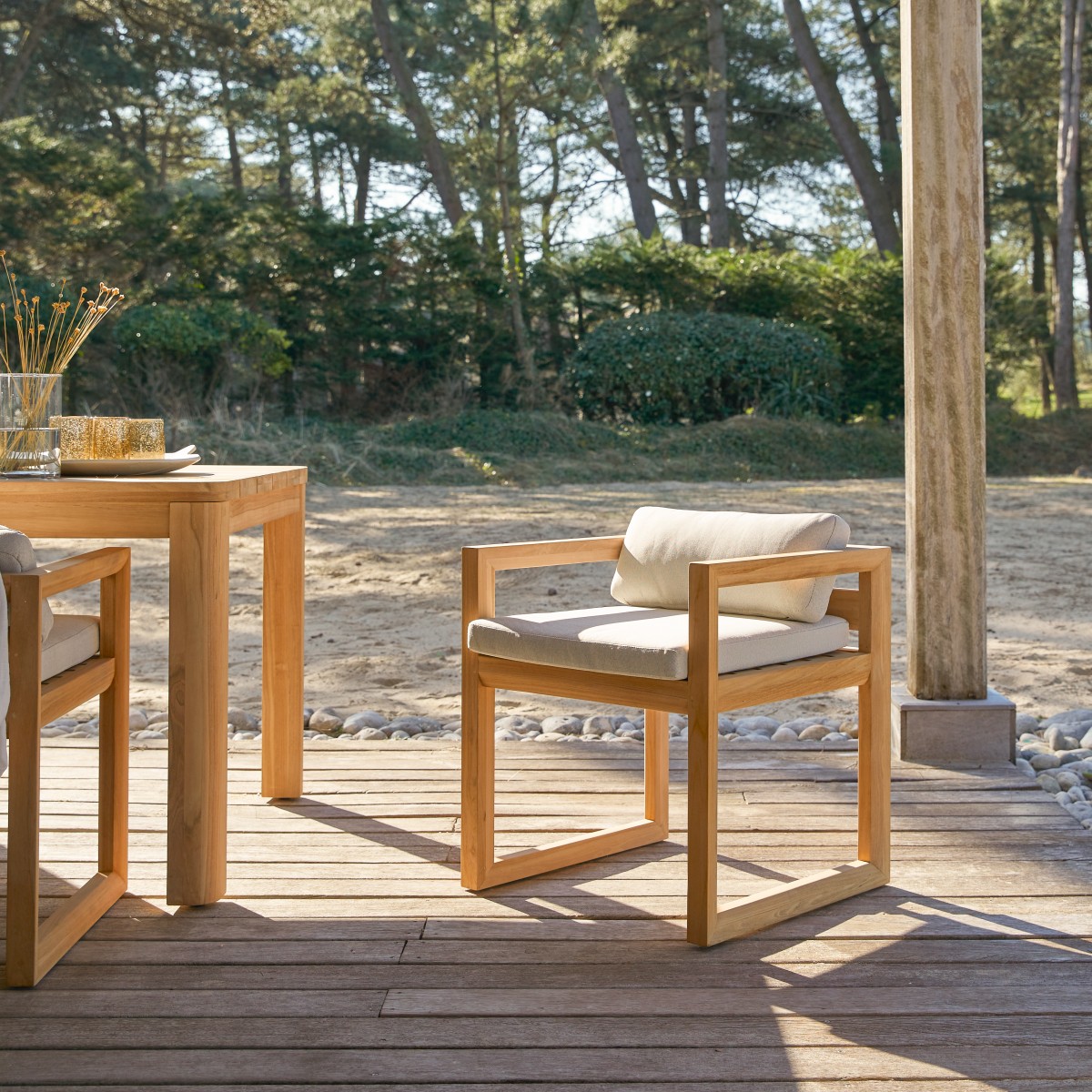 Chaise de jardin en Teck massif, NOAH blanc, TIKAMOON