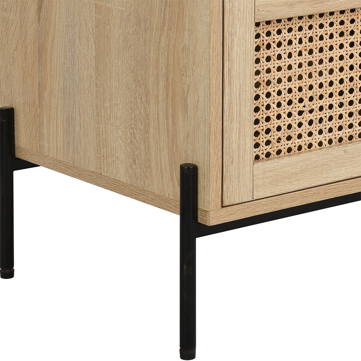 Commode 6 tiroirs en cannage et effet chêne - IRIS naturel, HOMIFAB