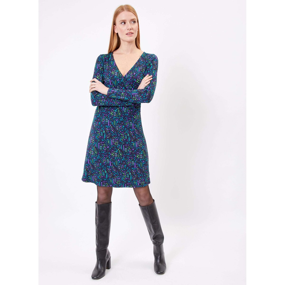 Robe imprimée cintrée en maille SALLY bleu, PRINCESSE NOMADE