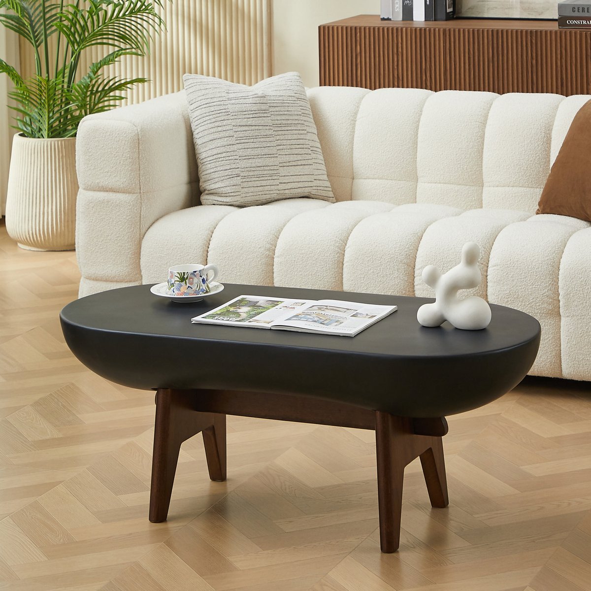 Table basse ovale en magnésite, intérieur extérieur, PARNU noir, NORDLYS