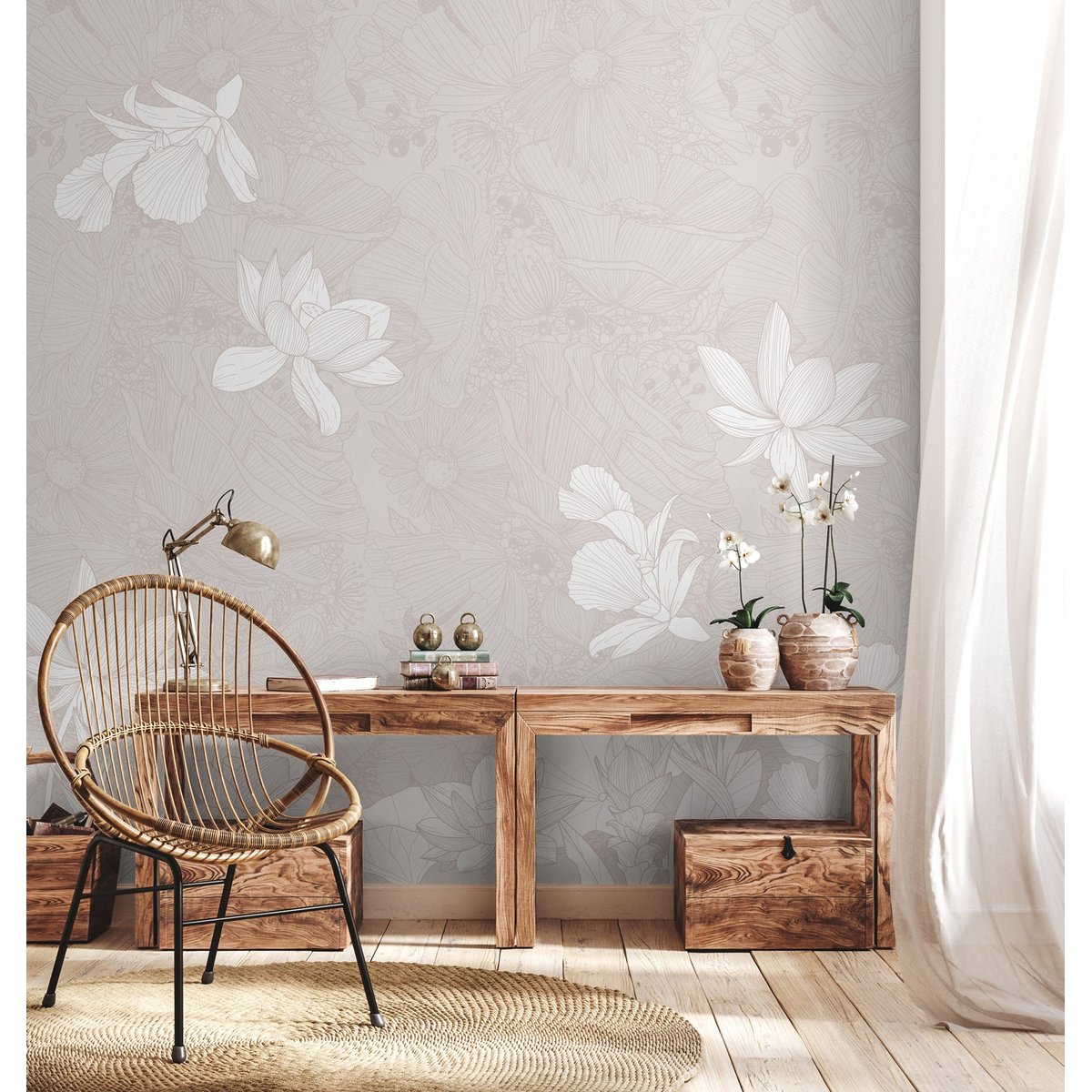 Papier peint panoramique Murmure floral - Lé Papiers de Ninon blanc, LE PAPIERS DE NINON