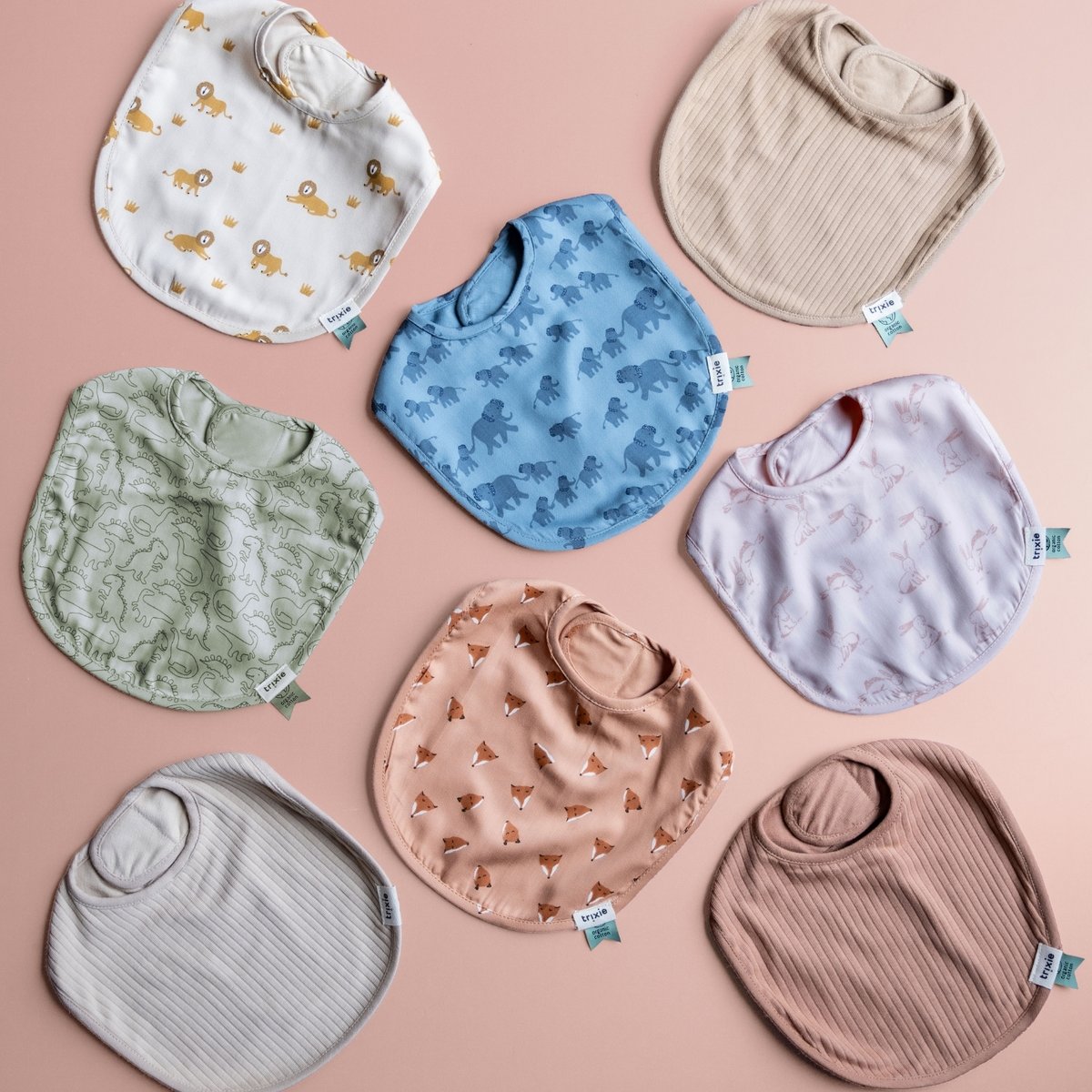 Lot de 2 bavoirs de naissance rose, marron, TRIXIE