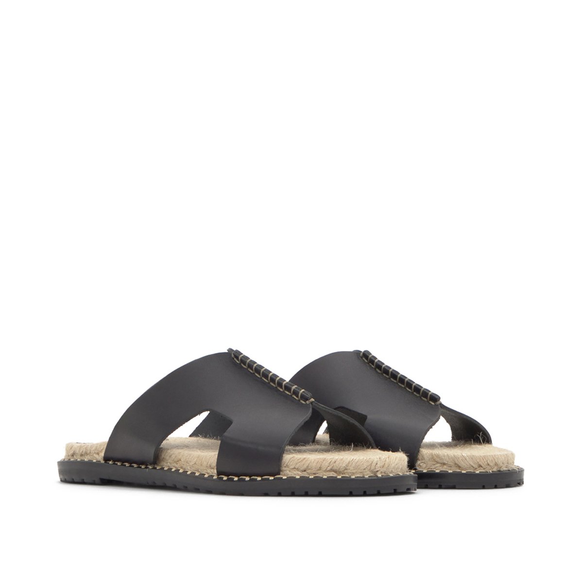 Sandales plates mules en cuir à bride H PITI noir, CASTANER