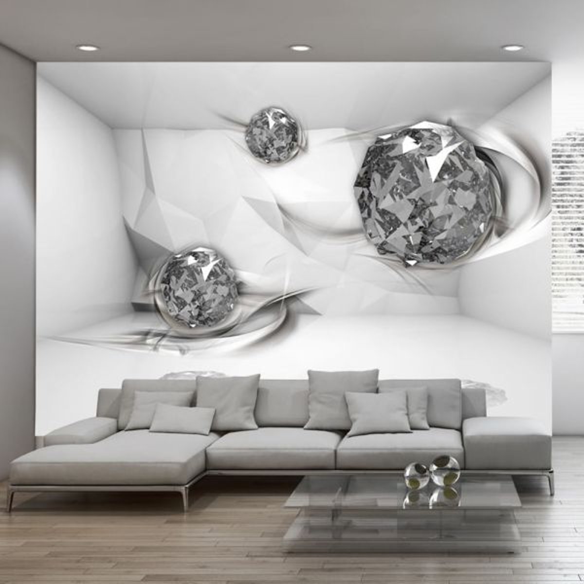 Papier peint intissé panoramique Abstractions Diamond chamber 1 blanc, EDEN