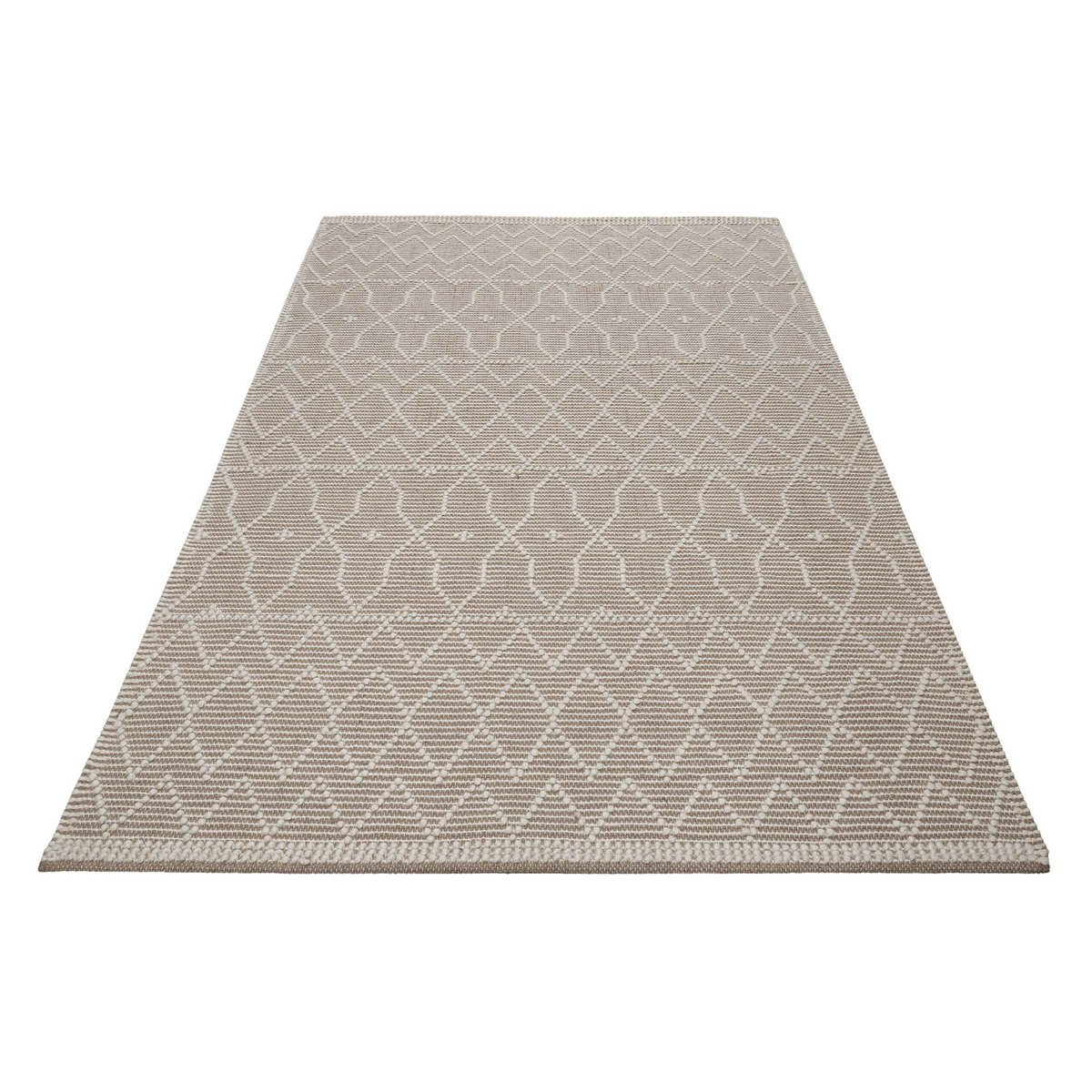 Tapis en laine et coton, tissé main ,  Ana blanc laine-taupe, ESPRIT
