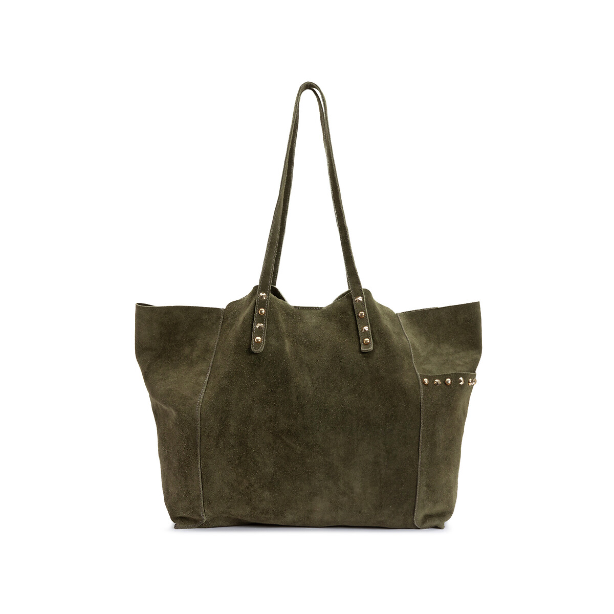 Suede Tote Bag with Leopard Print Pouch khaki, LA REDOUTE COLLECTIONS