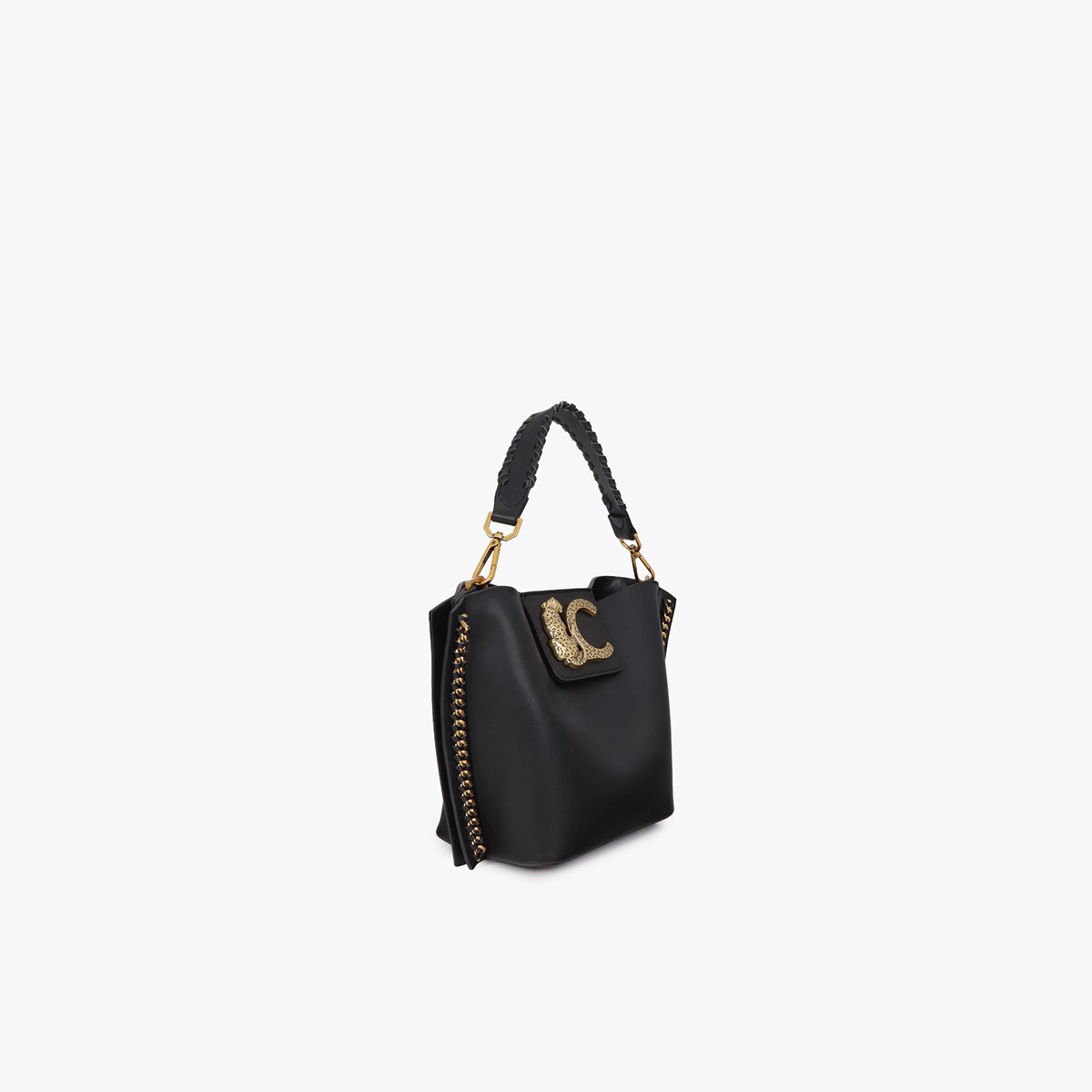 Sac à bandoulière avec chaine à logo léopard noir, LOLA CASADEMUNT
