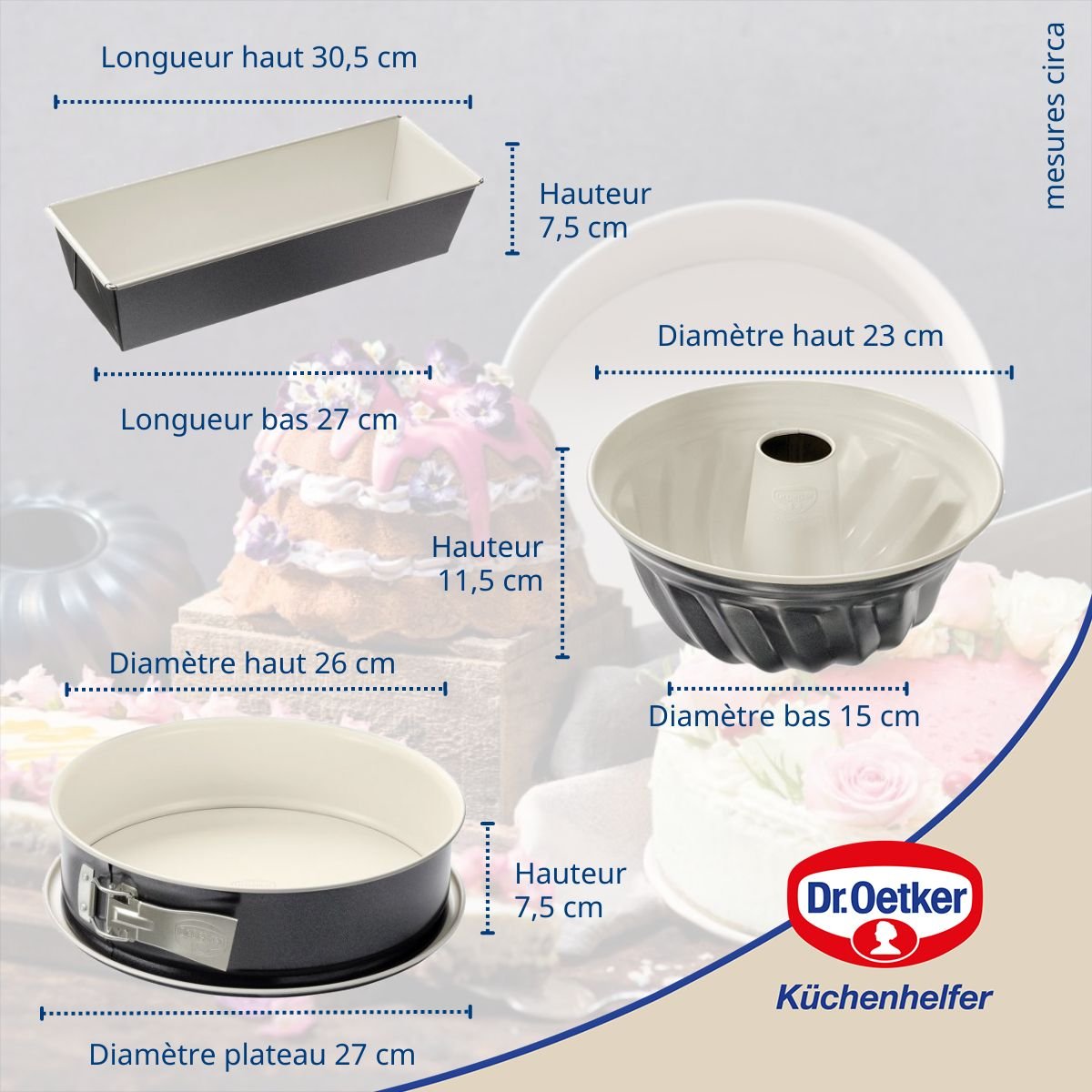 Set de 3 moules à pâtisserie BACK-TREND gris,blanc, DR OETKER