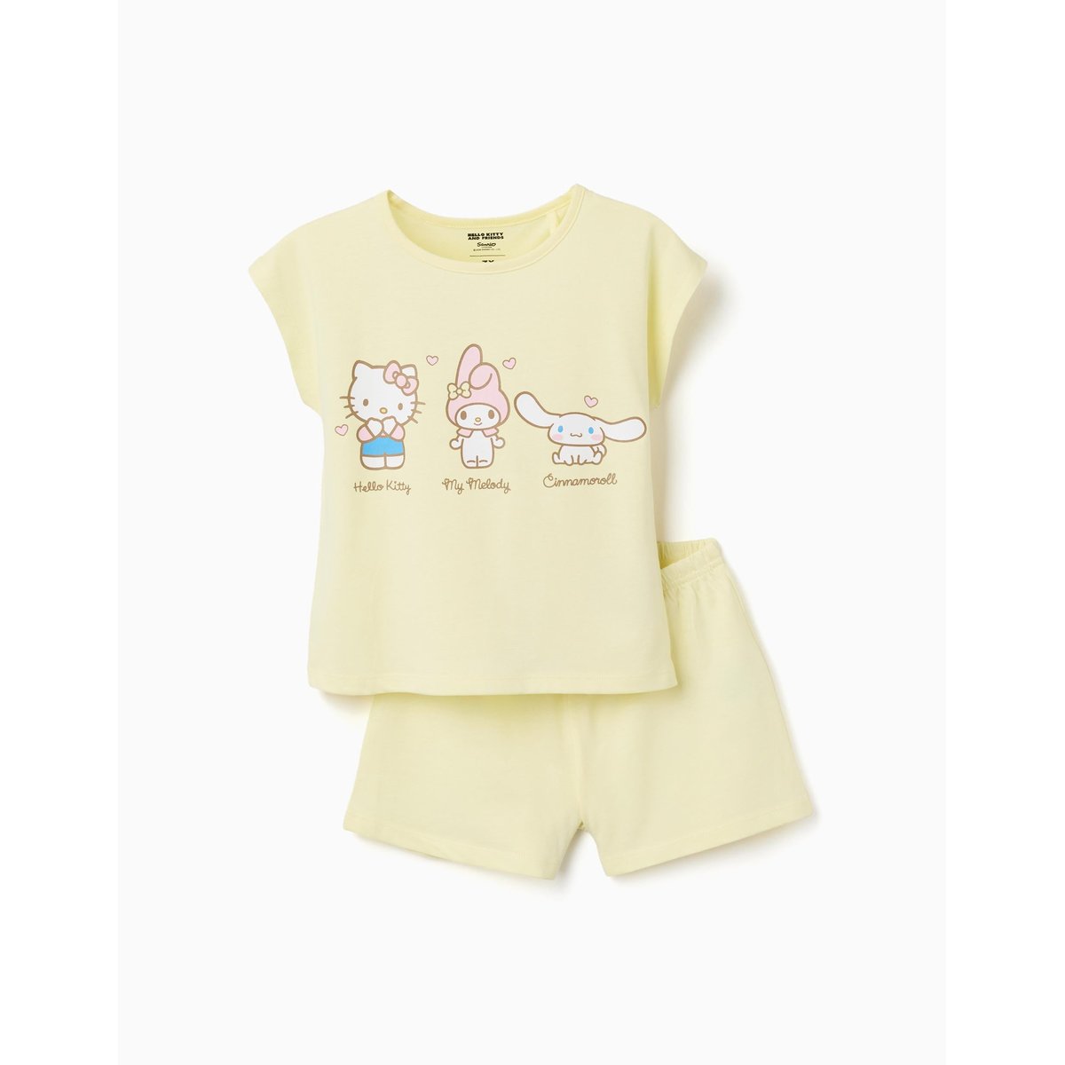 Pyjama à manches courtes en coton avec imprimé Hello Kitty jaune clair, ZIPPY