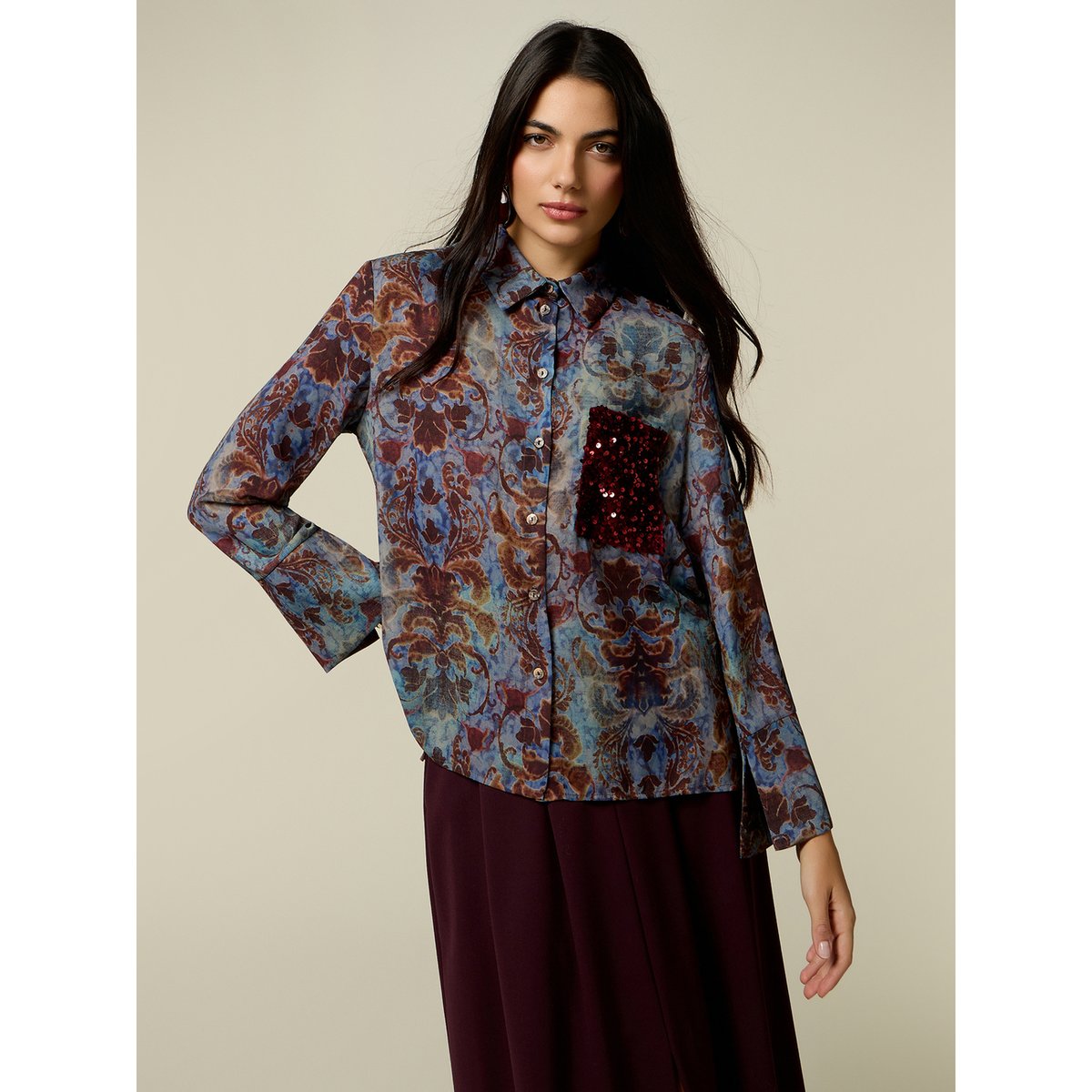 Chemise imprimée avec poche poitrine light - blue, OLTRE