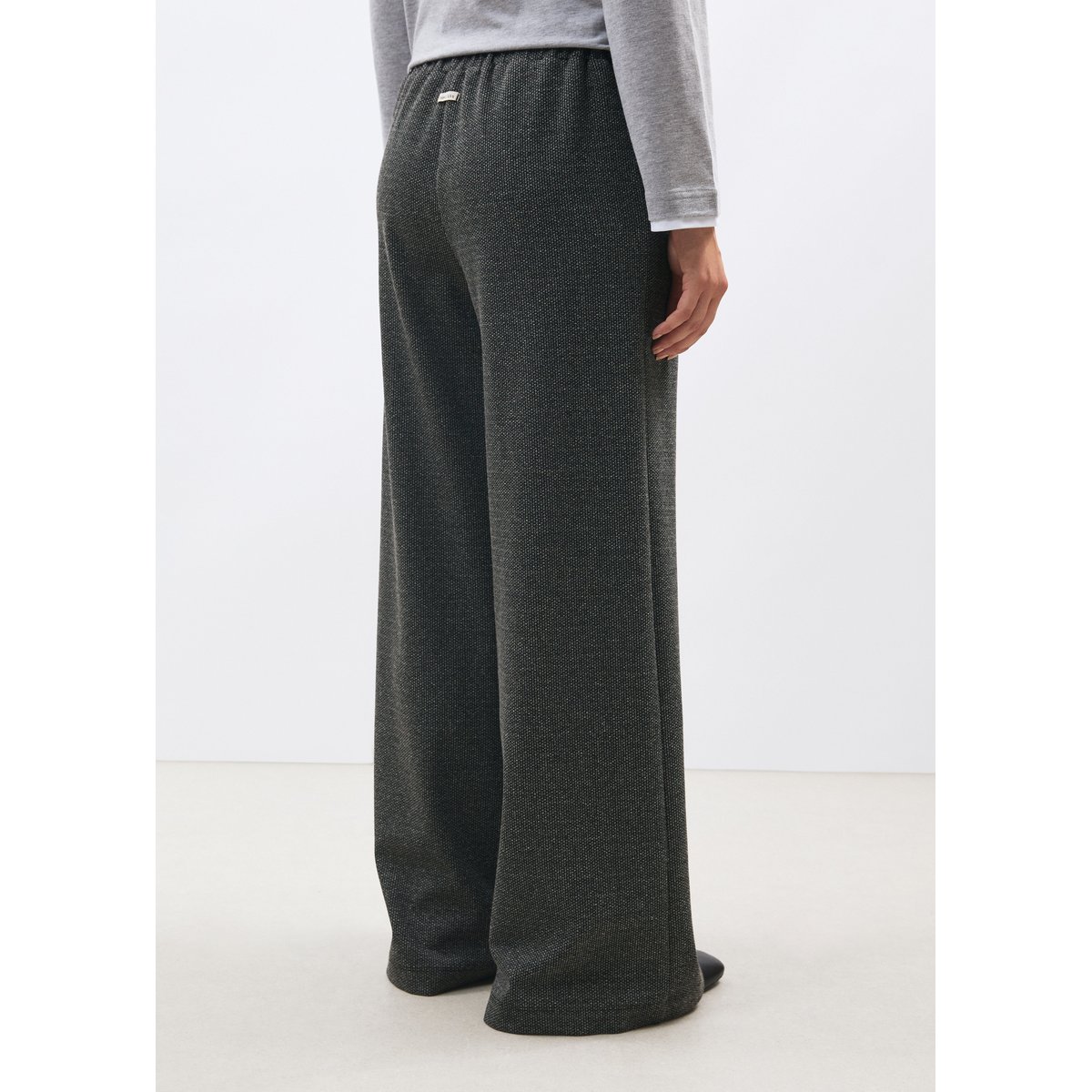 Pantalon large taille haute à motif pied de puces anthracite, HUMILITY