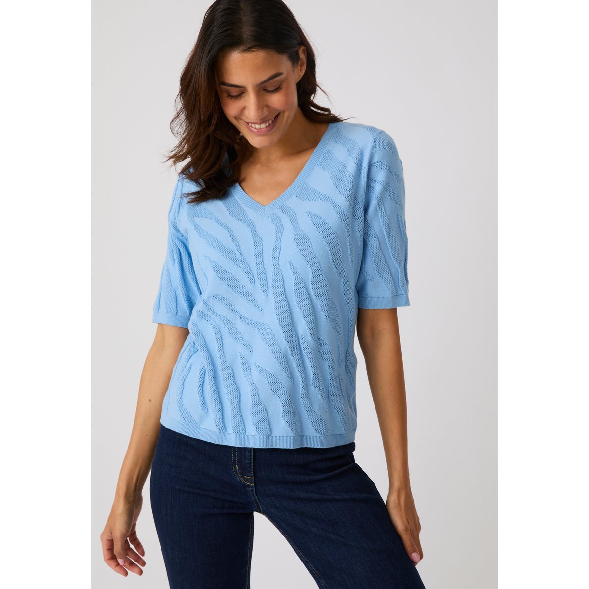 Pull jeu de maille motif zébré bleu, DAMART