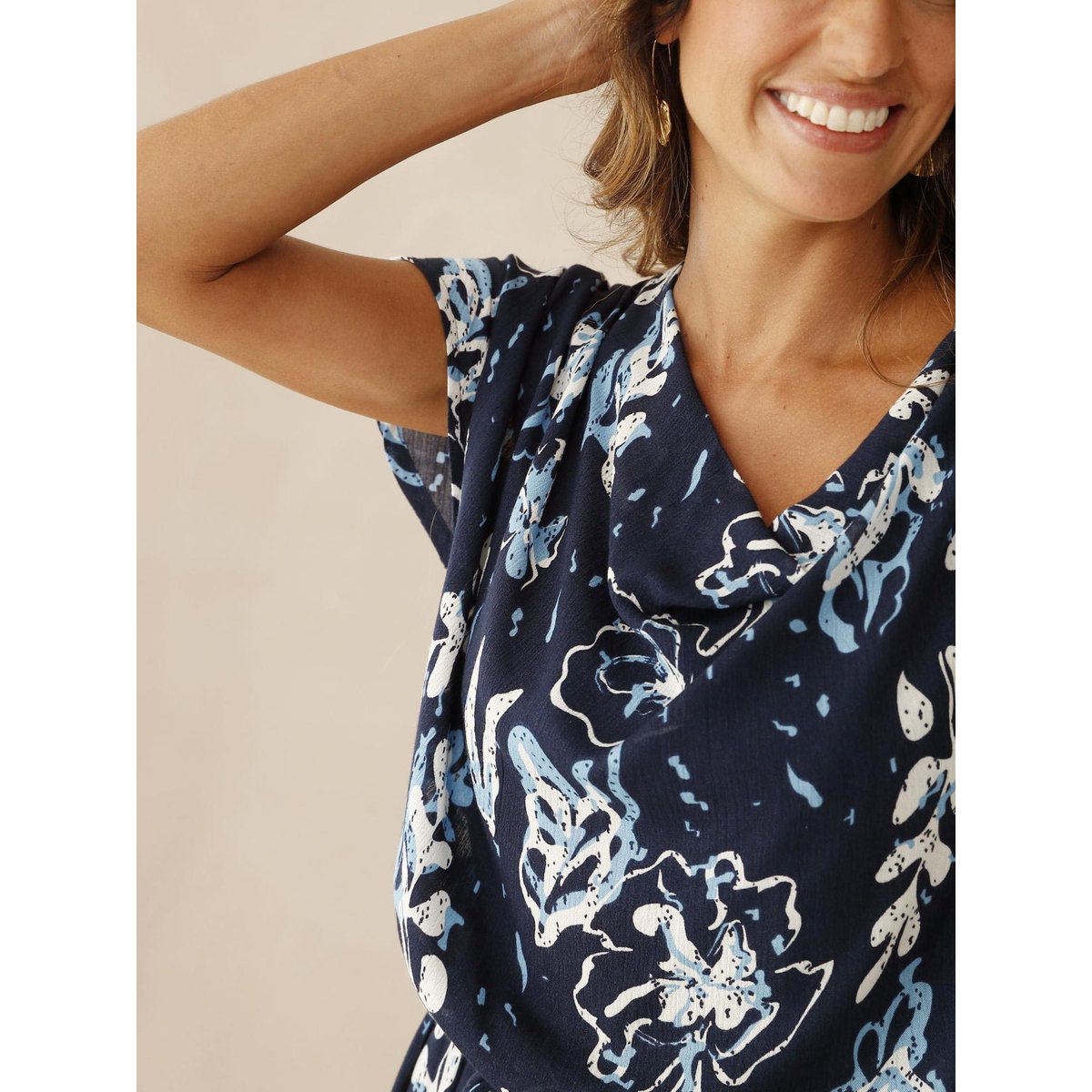 Robe col bénitier en maille imprimé bleu, DAXON
