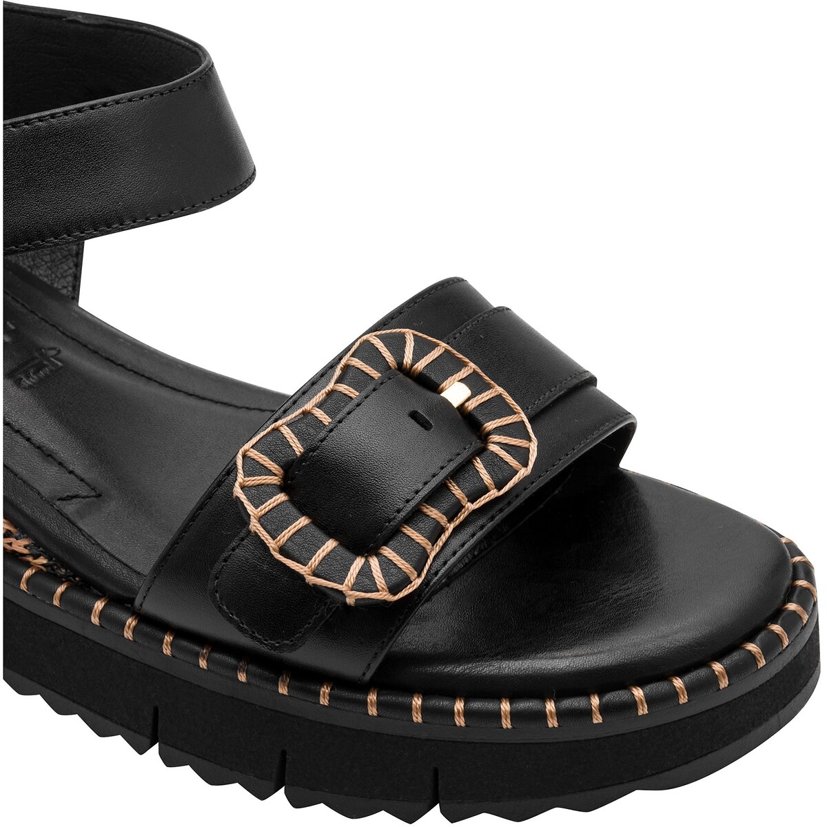 Leather Wedge Sandals black, TAMARIS