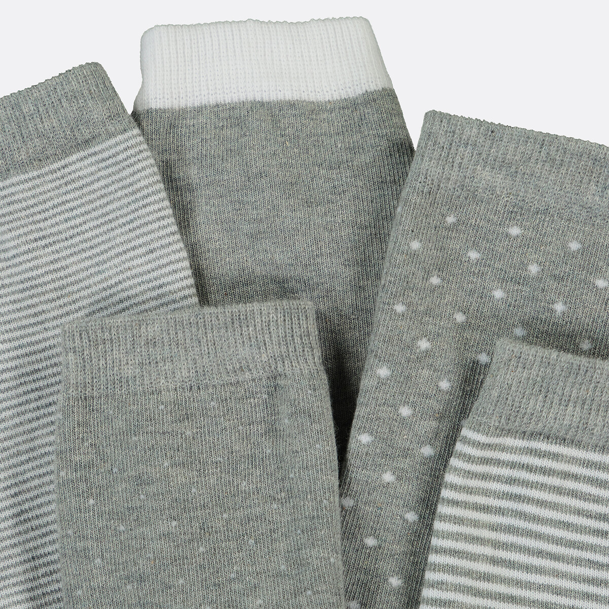 Lot de 5 paires de chaussettes fantaisie en coton gris/blanc, LA REDOUTE COLLECTIONS
