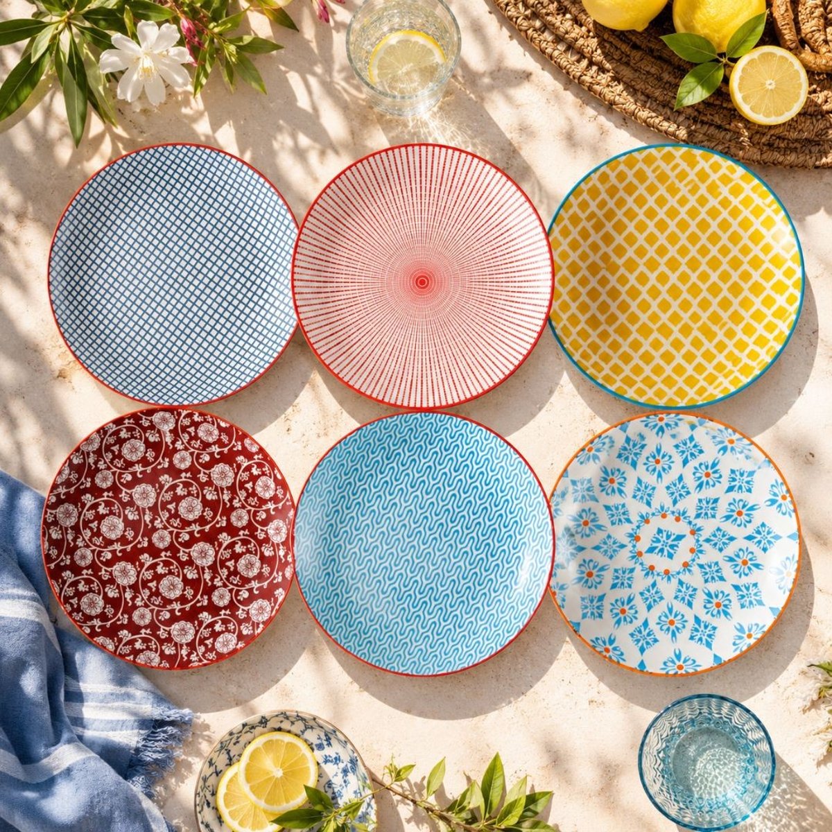 Lot de 6 grandes assiettes design 1, SABAE multicolore, ARTIME