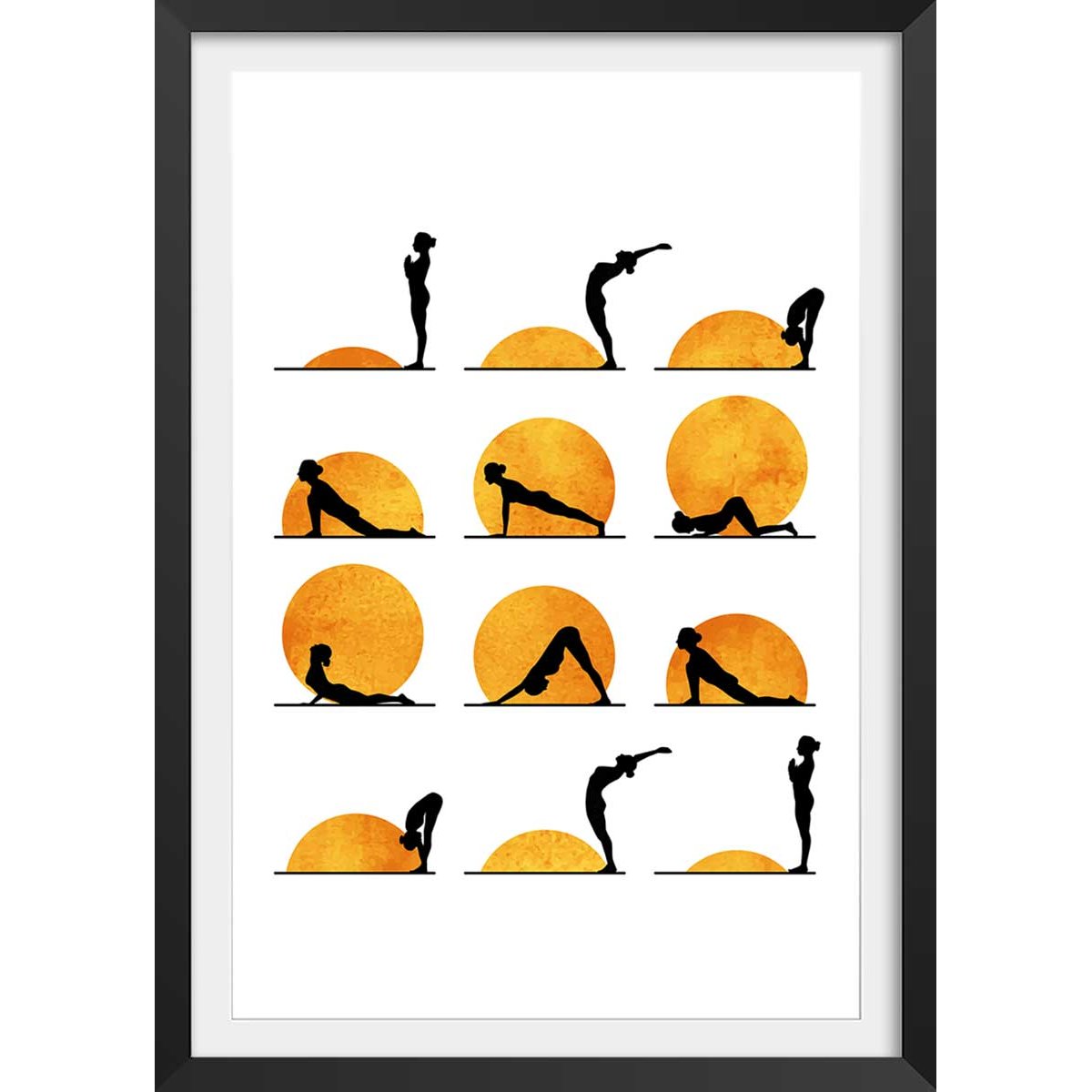 Affiche graphique Yoga sun affiche + cadre en bois - noir, HEXOA