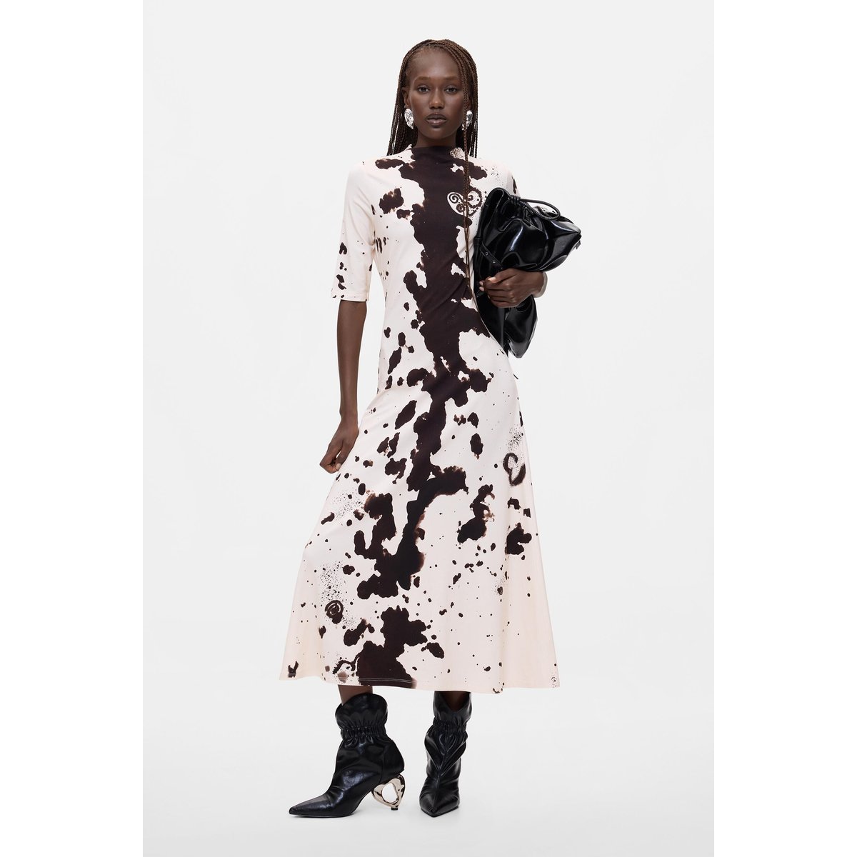 Robe imprimée à manches longues beige, DESIGUAL