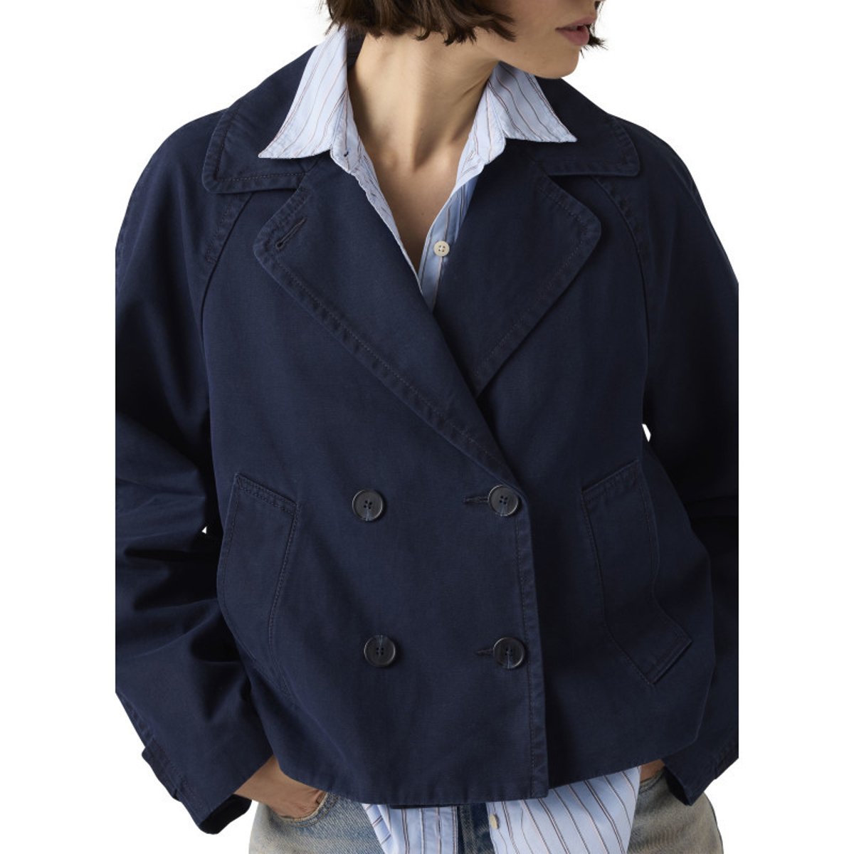 Manteau trench en coton marine uni avec une coupe droite et un col à revers bleu foncé, LEVI'S