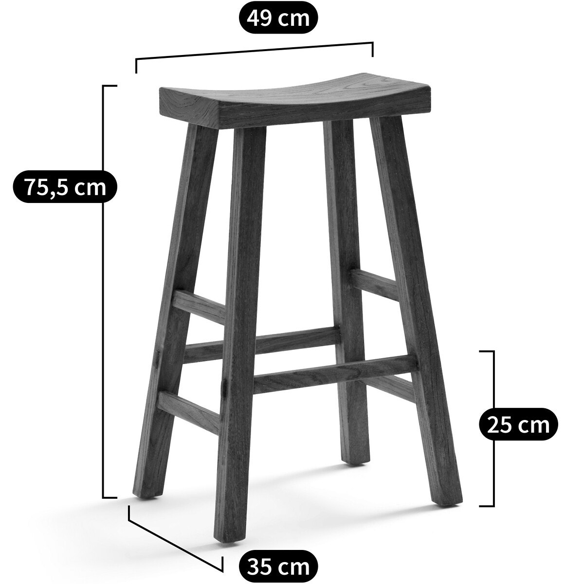 Tabouret de bar en orme massif H75 cm, Asayo naturel, LA REDOUTE INTERIEURS
