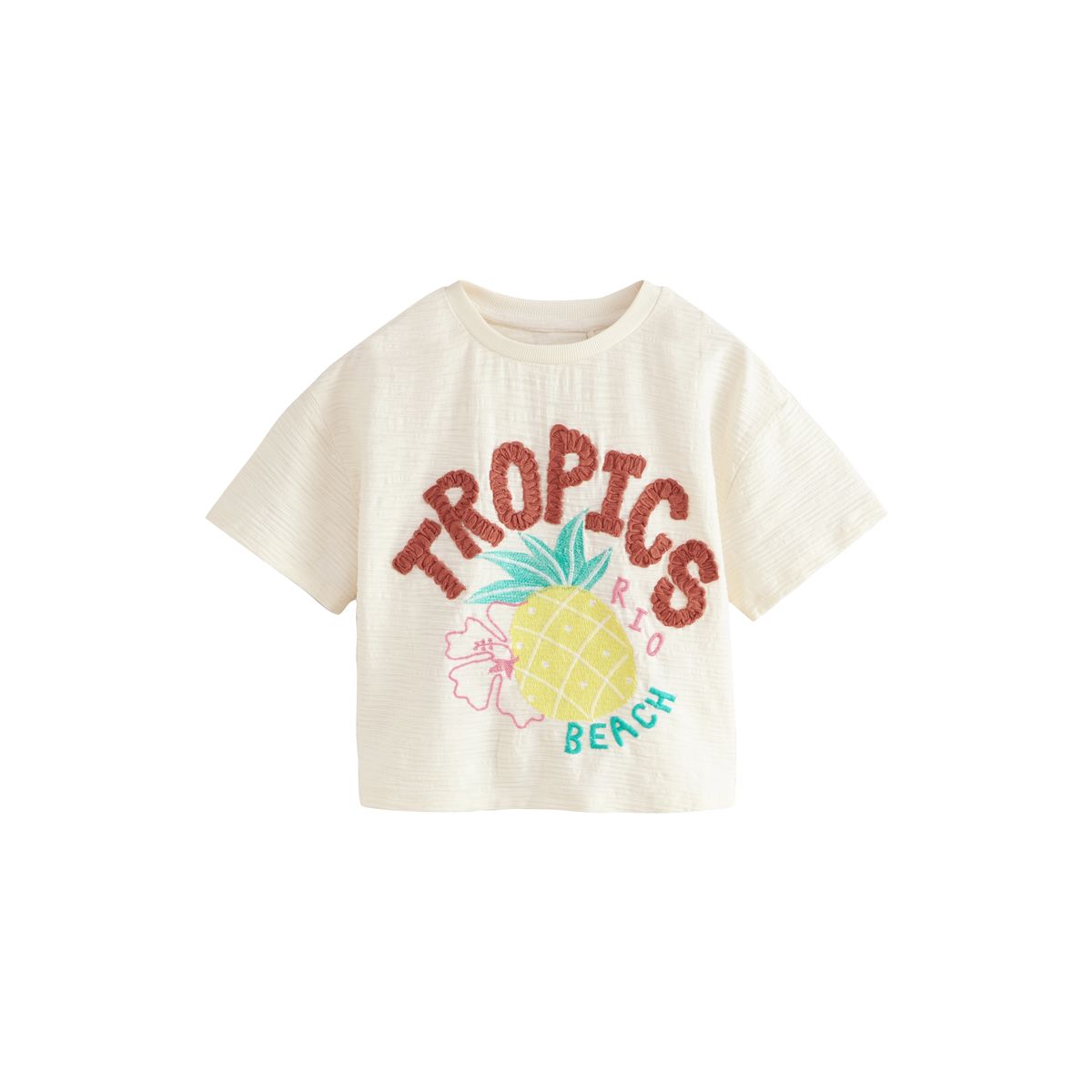 T-shirt texturé à broderie tropics écru, NEXT