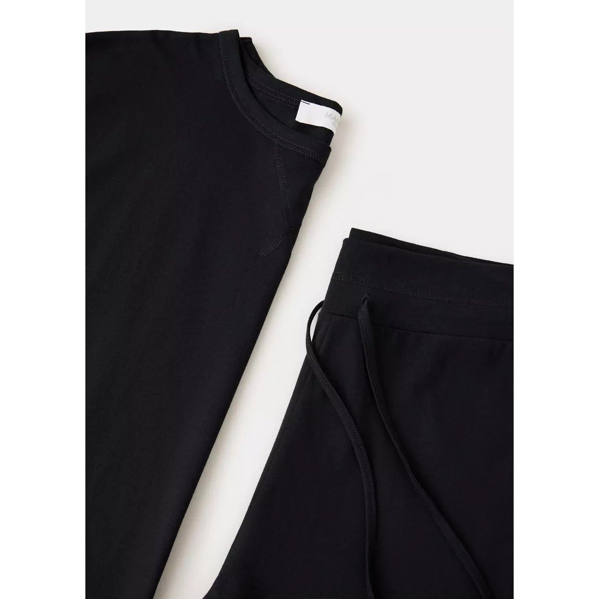 Pyjama deux pièces coton uni noir, MANGO