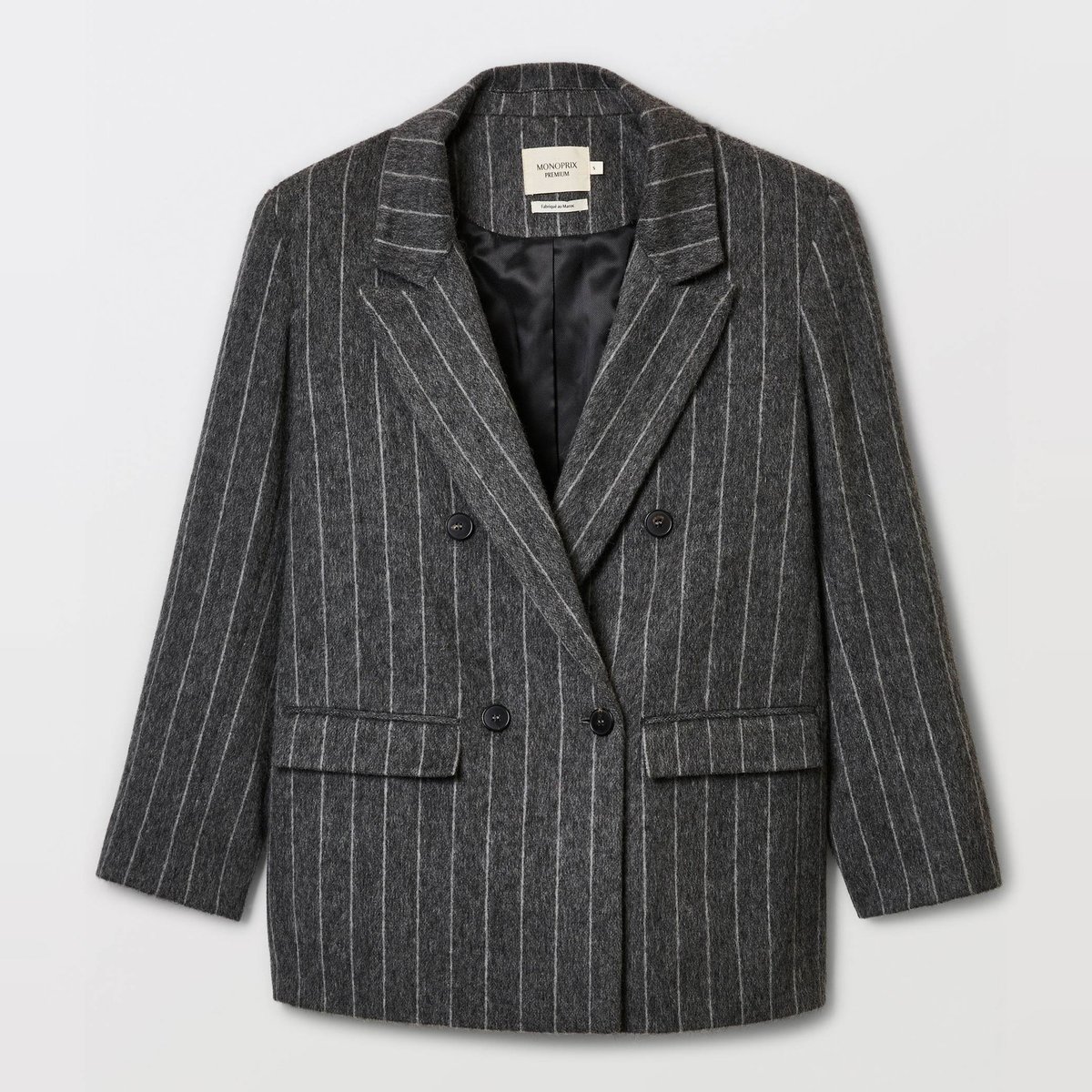 Veste blazer rayée contenant de la laine robot, MONOPRIX