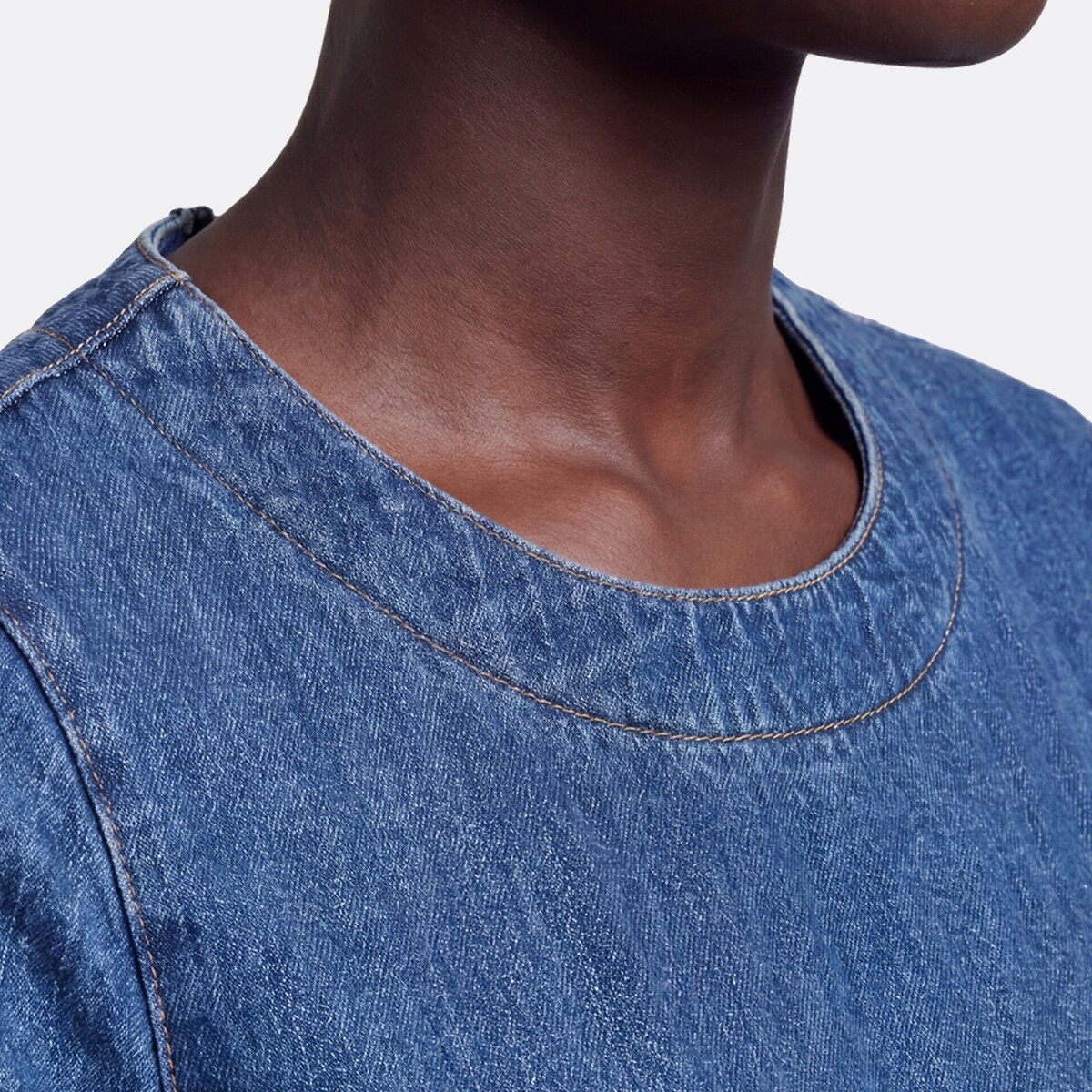 3/4 Length Sleeve Crew Neck Denim Maxi Dress stonewashed blue, LA REDOUTE COLLECTIONS