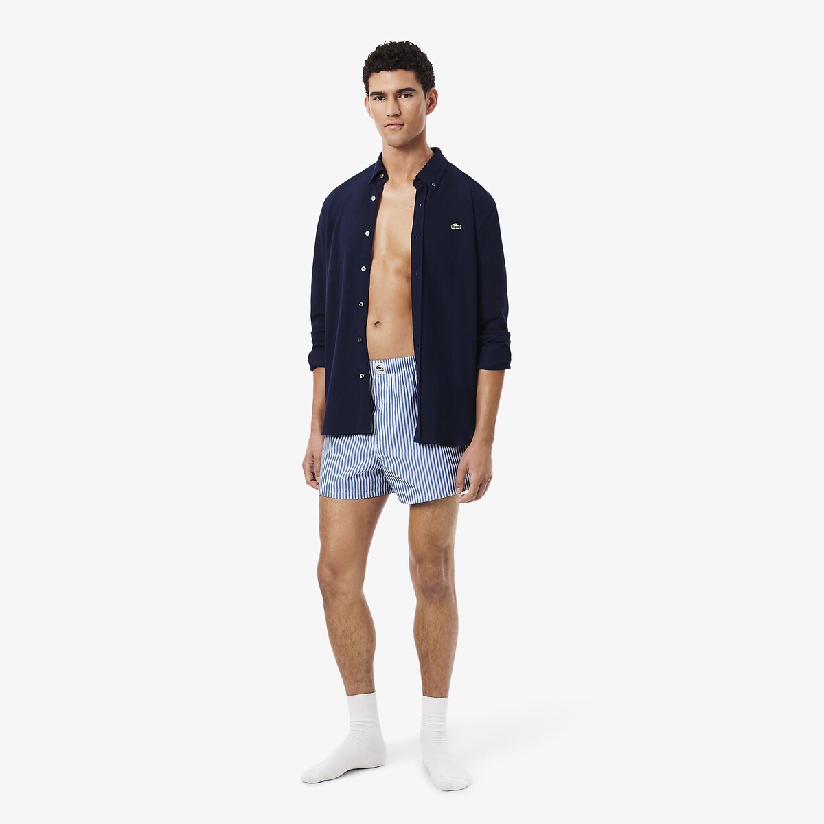 Confezione da 3 boxer in cotone con etichetta intessuta marino + marino + blu, LACOSTE