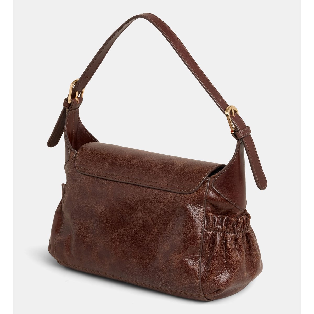 Sac à main suzanne wrinkled cuir marron chocolat, GALERIES LAFAYETTE