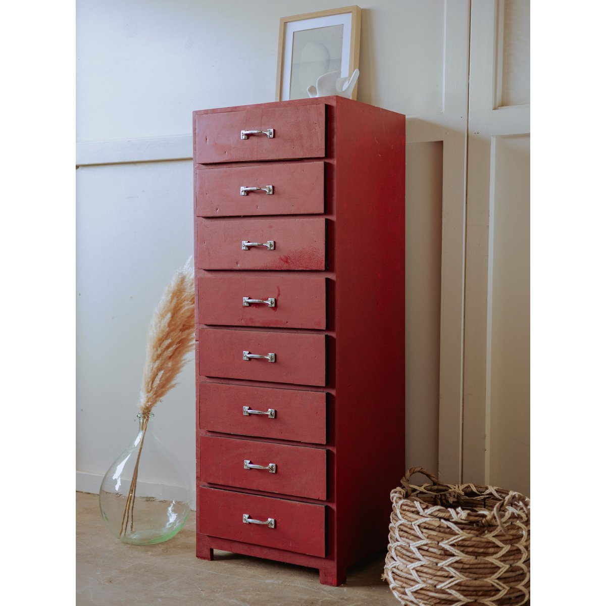 Chiffonnier vintage en bois Valery N°72 - Bon état rouge, DEBONGOUT