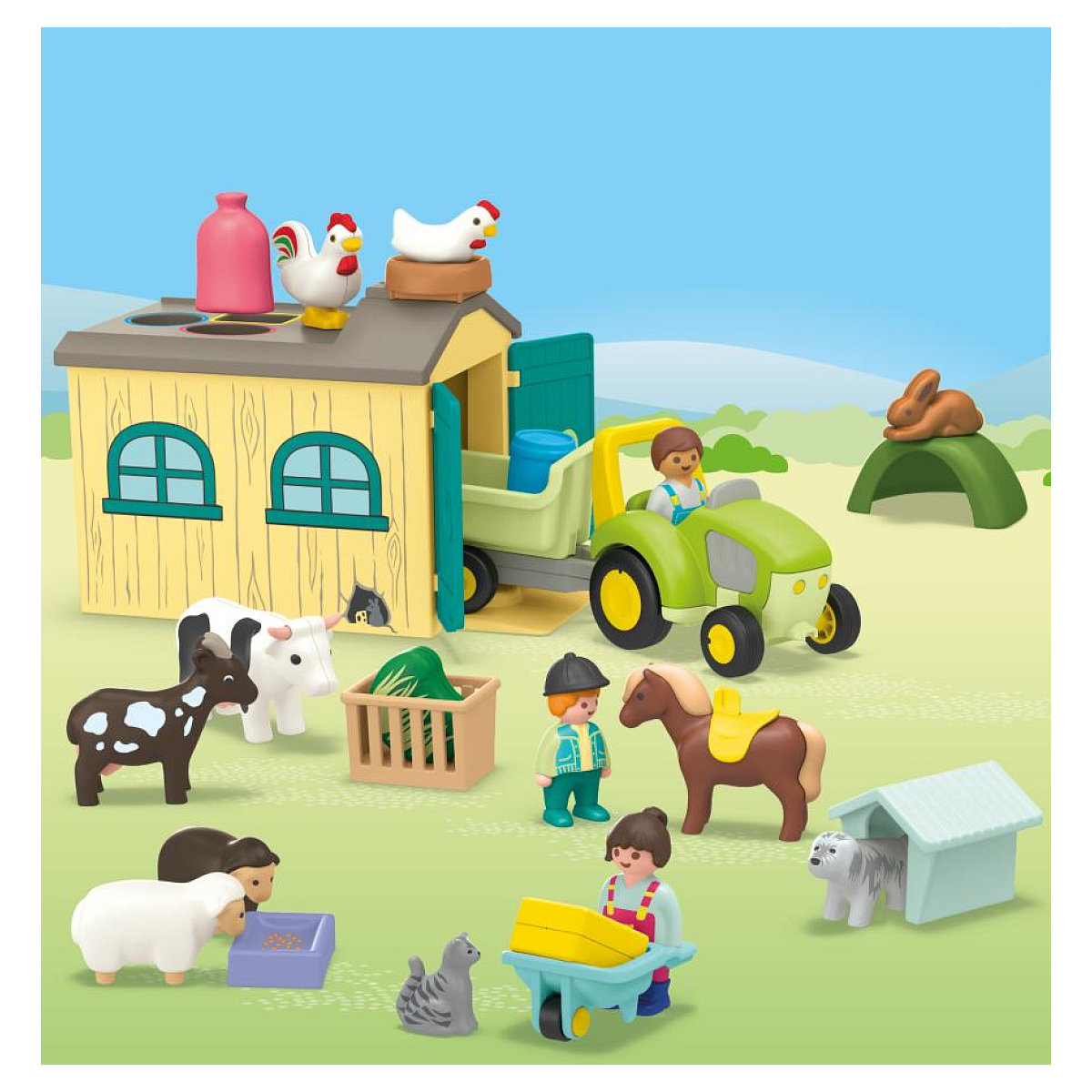 71656 - Ferme avec tracteur et animaux multicolore, PLAYMOBIL