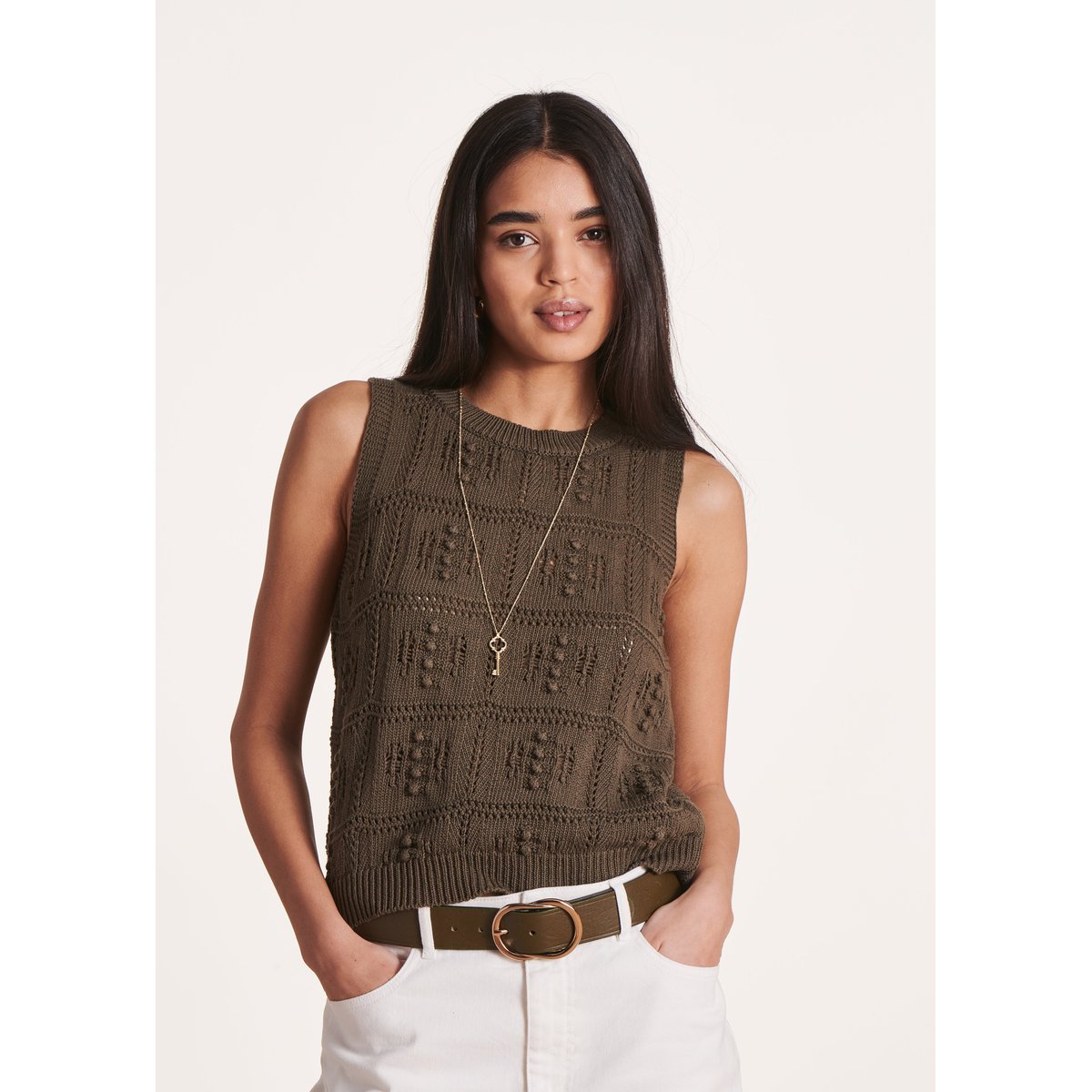 Pull sans manches en maille crochet baobab, LA FEE MARABOUTEE