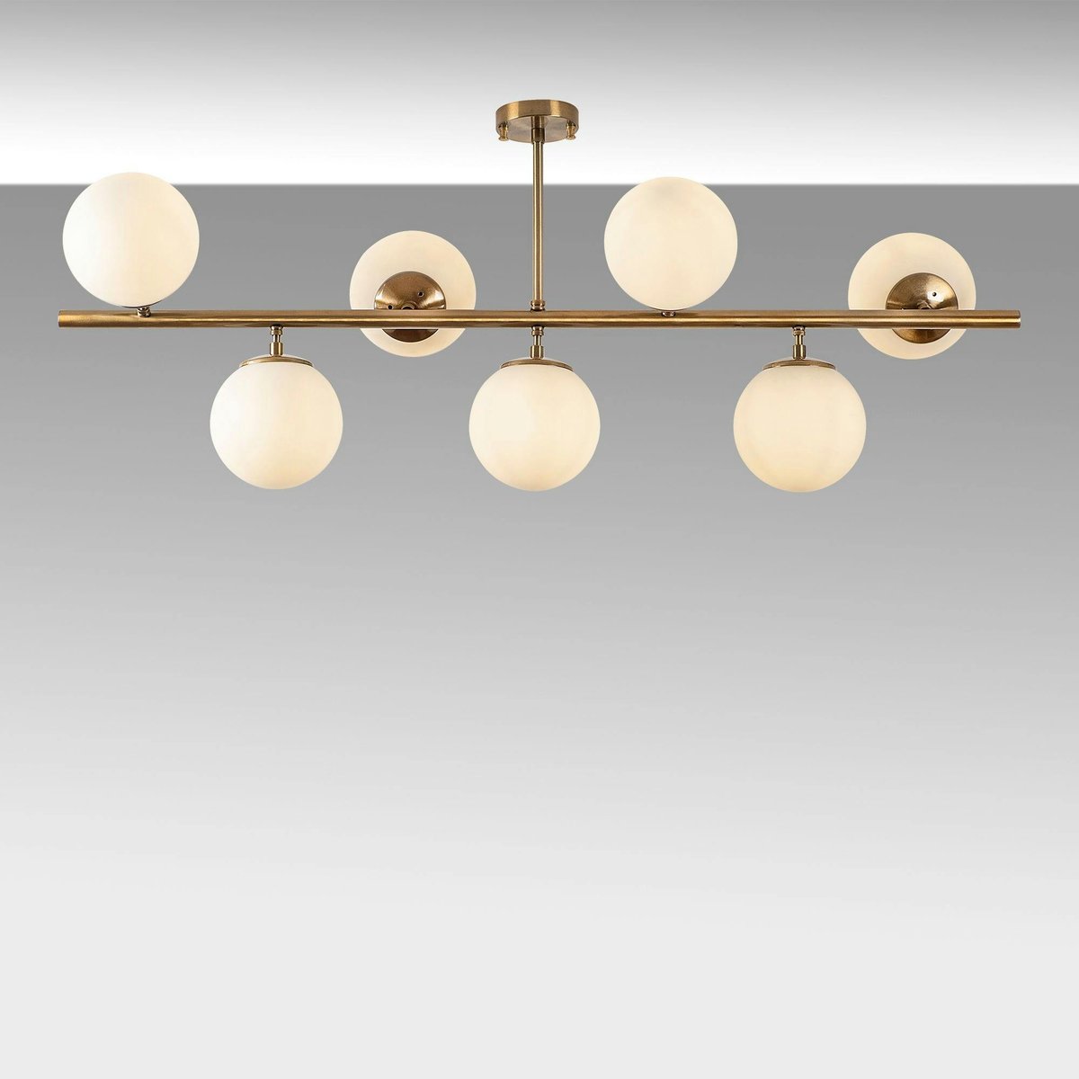 Suspension cuisine design – 7 globes sur barre SIERRE doré, PIER IMPORT