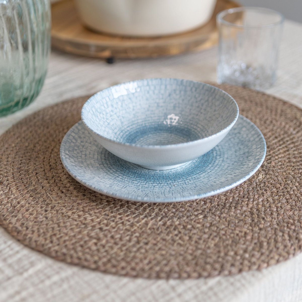 Service de table 48 pièces en porcelaine, AQUA blanc-bleu, NOVASTYL