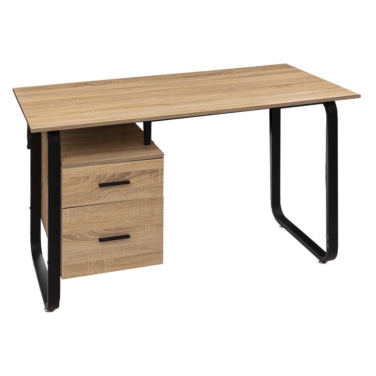 Bureau avec caisson 2 tiroirs en bois et métal marron, ATMOSPHERA