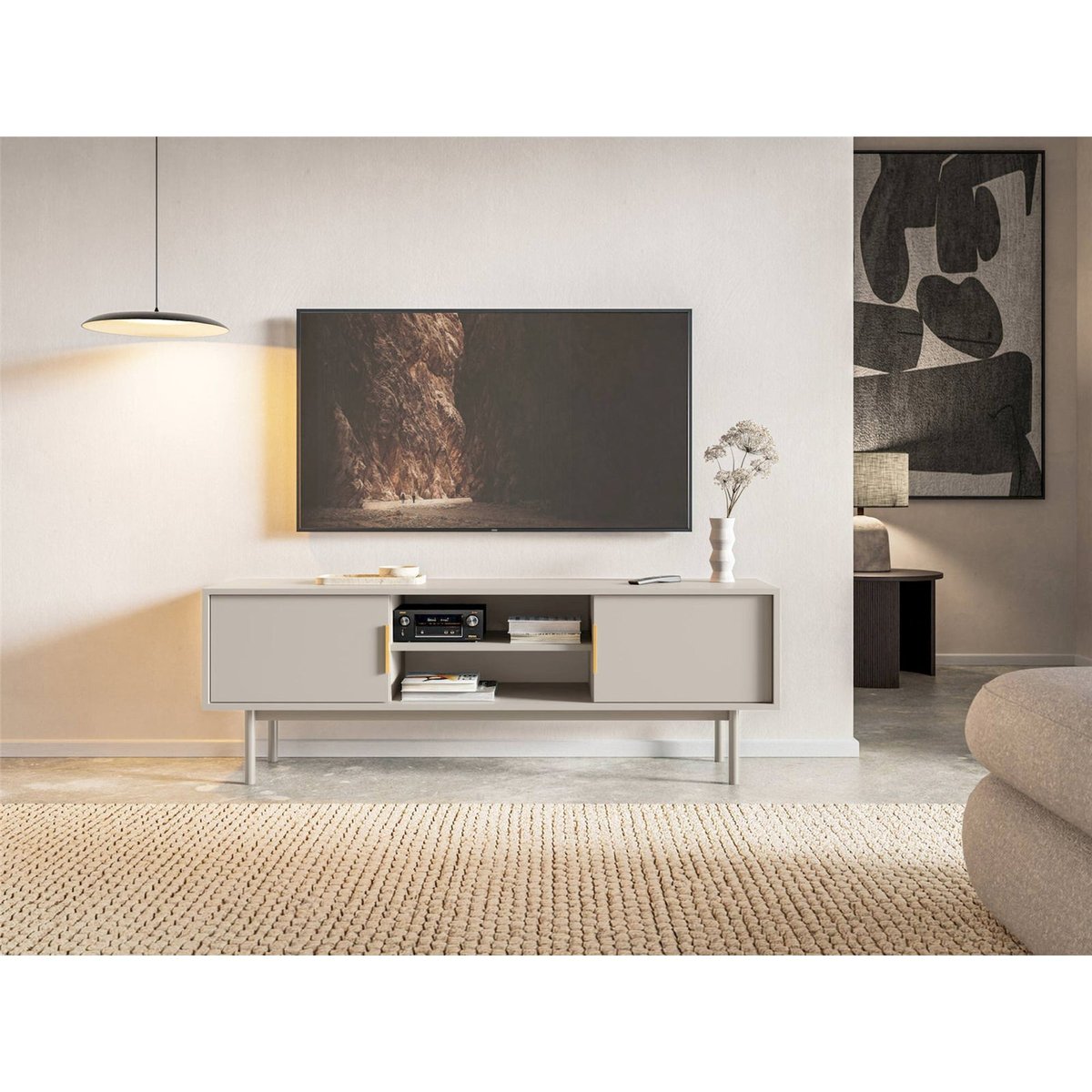 Meuble tv en bois avec rangements cachemire, RECOLLECTION