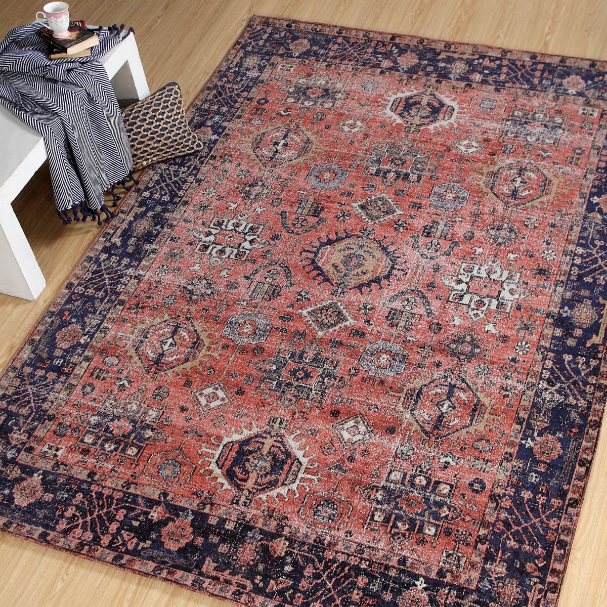 Tapis Orient NOMEDI , tapis en coton rose, bleu, UN AMOUR DE TAPIS