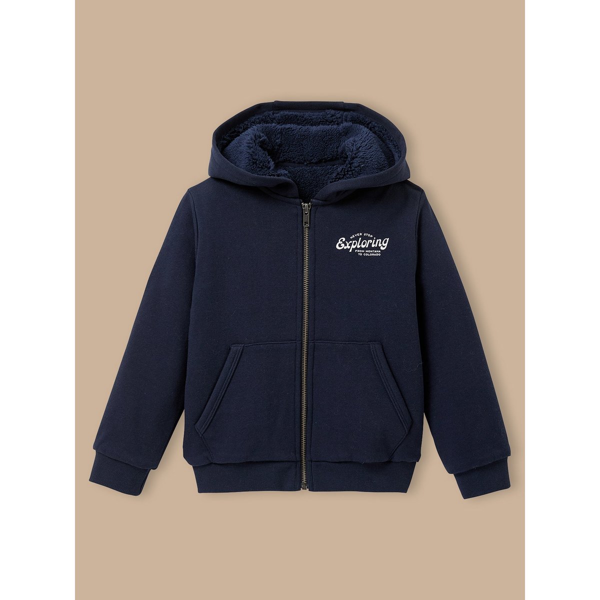Sweat zippé doublé sherpa marine, CYRILLUS
